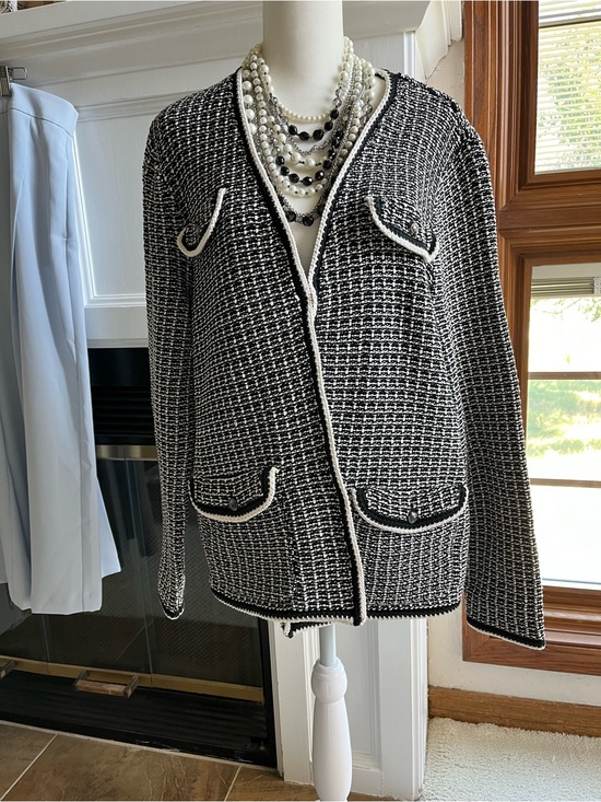 Talbots Jackets & Blazers - Talbots Black & White Tweed Open-Front Women's Jacket SIZE XL